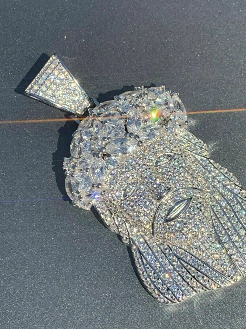 Real Mens Solid 925 Sterling Silver Jesus Piece Flooded Out Pendant Really Iced 4 Real Mens Solid 925 Sterling Silver Jesus Piece Flooded Out Pendant Really Iced - Image 2