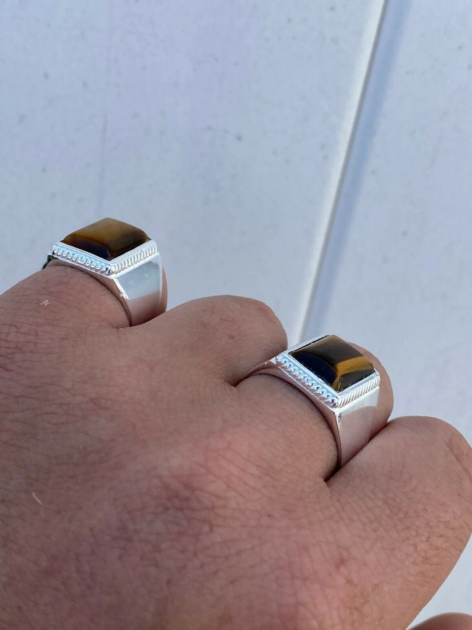 Real Mens Solid 925 Sterling Silver Tiger's Eye Signet Ring Sz 7 8 9 10 11 12 13 7 Real Mens Solid 925 Sterling Silver Tiger's Eye Signet Ring Sz 7 8 9 10 11 12 13 - Image 5