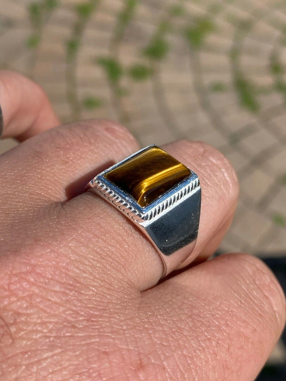 Real Mens Solid 925 Sterling Silver Tiger's Eye Signet Ring Sz 7 8 9 10 11 12 13 4 Real Mens Solid 925 Sterling Silver Tiger's Eye Signet Ring Sz 7 8 9 10 11 12 13 - Image 2