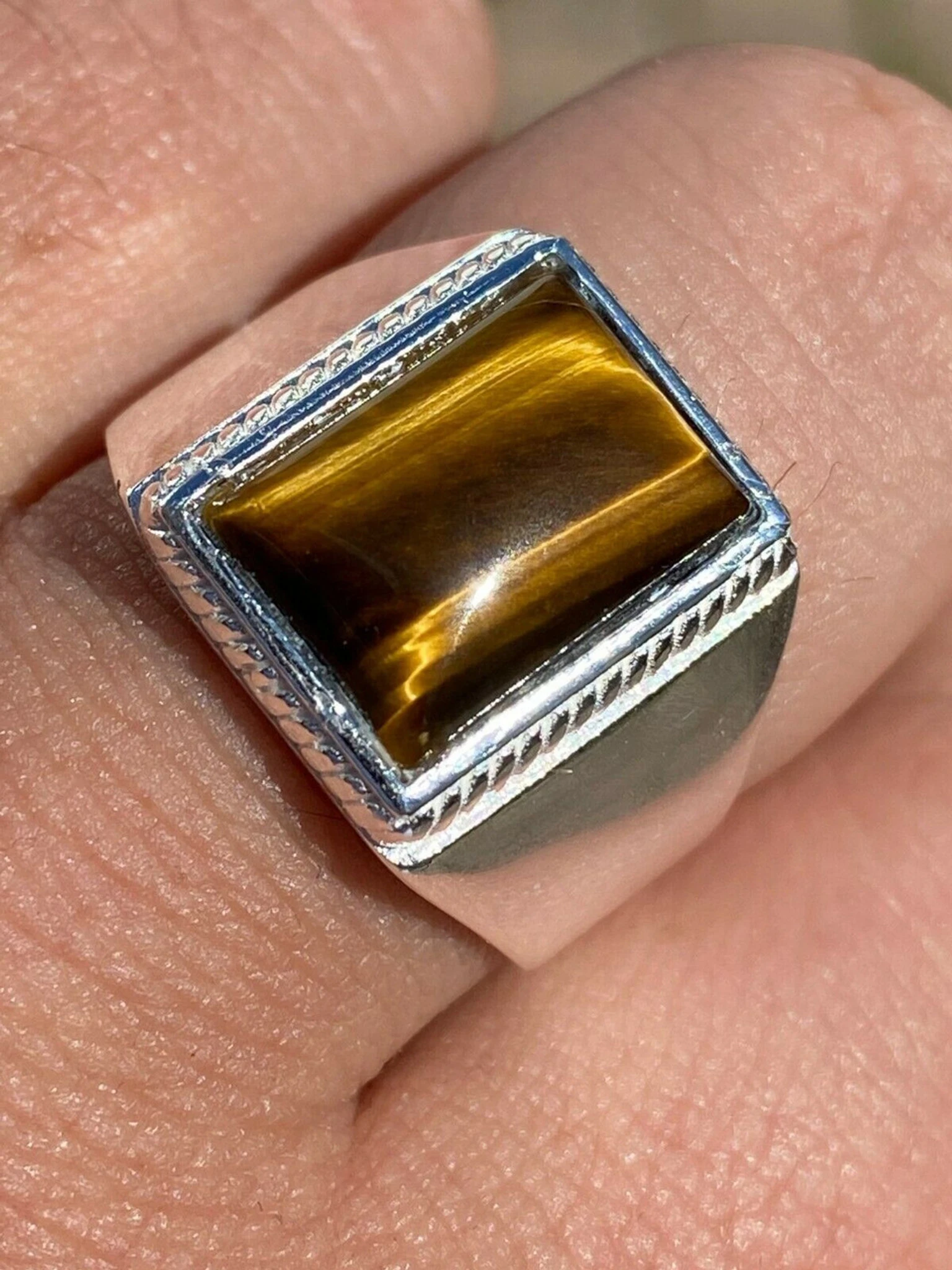 Real Mens Solid 925 Sterling Silver Tiger's Eye Signet Ring Sz 7 8 9 10 11 12 13 3 Real Mens Solid 925 Sterling Silver Tiger's Eye Signet Ring Sz 7 8 9 10 11 12 13