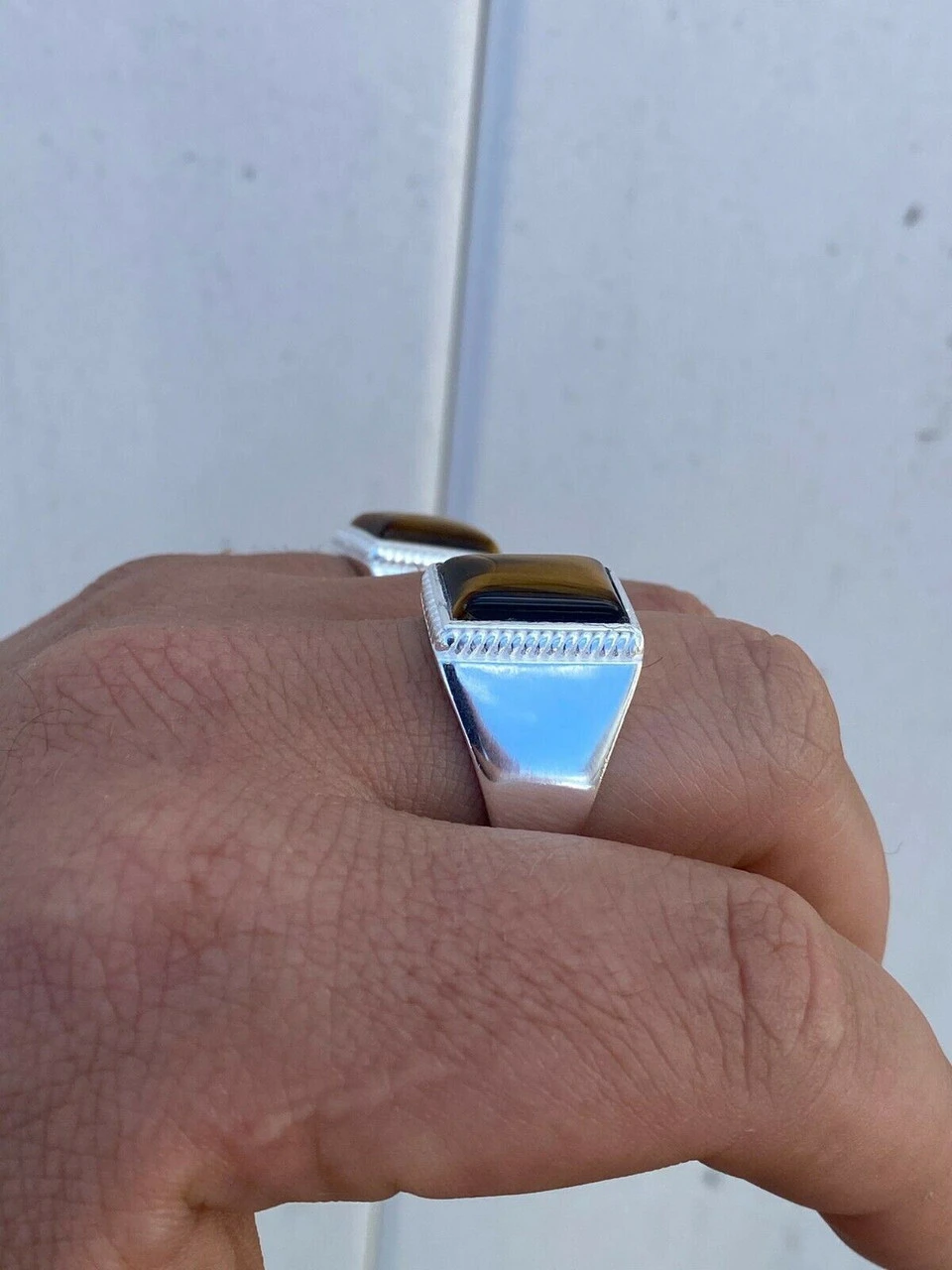 Real Mens Solid 925 Sterling Silver Tiger's Eye Signet Ring Sz 7 8 9 10 11 12 13 9 Real Mens Solid 925 Sterling Silver Tiger's Eye Signet Ring Sz 7 8 9 10 11 12 13 - Image 7