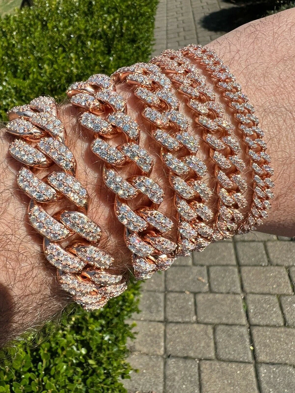 Real Miami Cuban Link Bracelet Iced MOISSANITE 14k Rose Gold 925 Sterling Silver 6 Real Miami Cuban Link Bracelet Iced MOISSANITE 14k Rose Gold 925 Sterling Silver - Image 4