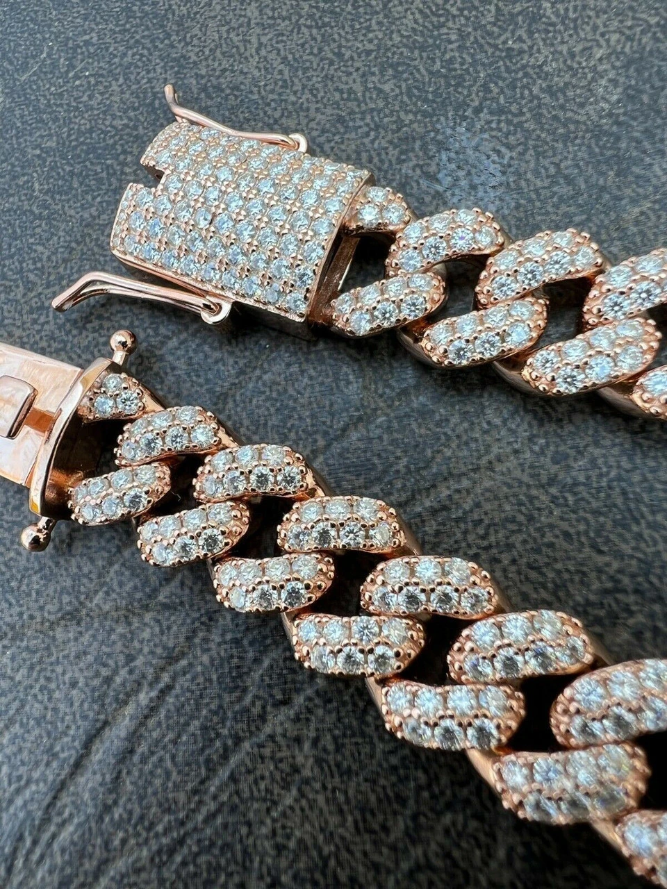 Real Miami Cuban Link Bracelet Iced MOISSANITE 14k Rose Gold 925 Sterling Silver 12 Real Miami Cuban Link Bracelet Iced MOISSANITE 14k Rose Gold 925 Sterling Silver - Image 10