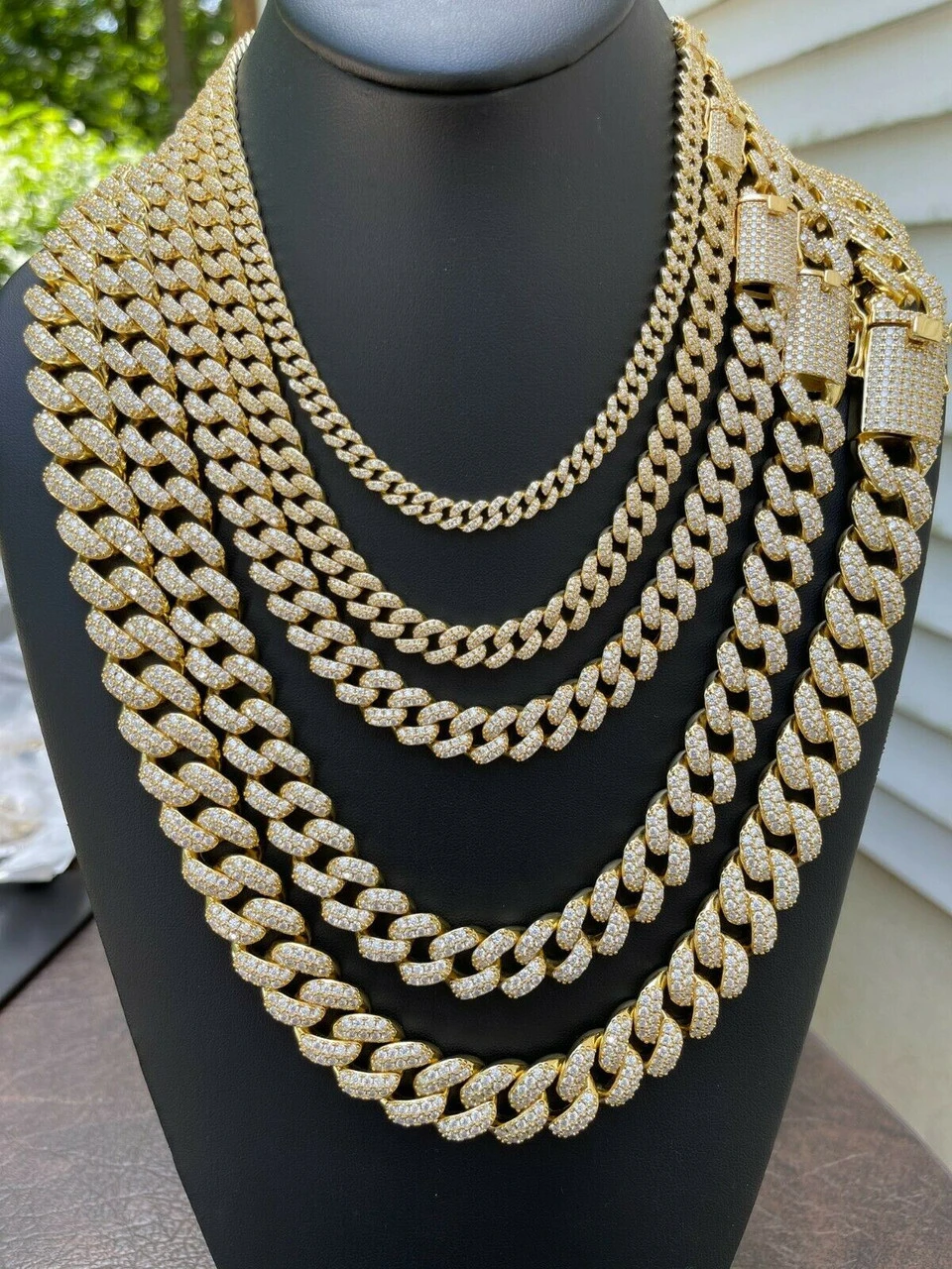 Real Miami Cuban Link Chain Iced MOISSANITE 14k Gold & Solid 925 Silver Necklace 4 Real Miami Cuban Link Chain Iced MOISSANITE 14k Gold & Solid 925 Silver Necklace - Image 2