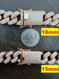 Real Miami Cuban Link Chain Iced MOISSANITE Rose Gold Vermeil Silver Necklace -Harlem Bling Shop harlembling real miami cuban link chain iced moissanite rose gold vermeil silver necklace 51386.1664358591