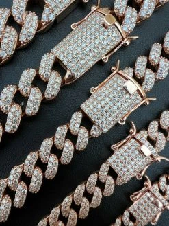 Real Miami Cuban Link Chain Iced MOISSANITE Rose Gold Vermeil Silver Necklace -Harlem Bling Shop harlembling real miami cuban link chain iced moissanite rose gold vermeil silver necklace 61986.1664362669