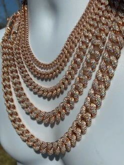 Real Miami Cuban Link Chain Iced MOISSANITE Rose Gold Vermeil Silver Necklace -Harlem Bling Shop harlembling real miami cuban link chain iced moissanite rose gold vermeil silver necklace 70555.1664357754