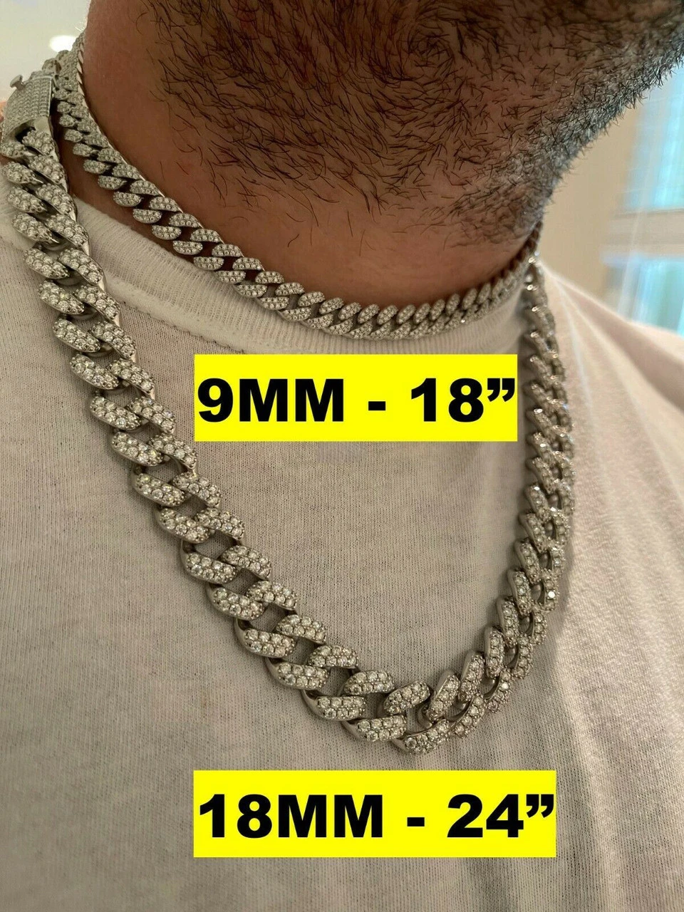 Real Miami Cuban Link Chain Iced MOISSANITE Solid 925 Sterling Silver Necklace 12 Real Miami Cuban Link Chain Iced MOISSANITE Solid 925 Sterling Silver Necklace - Image 10