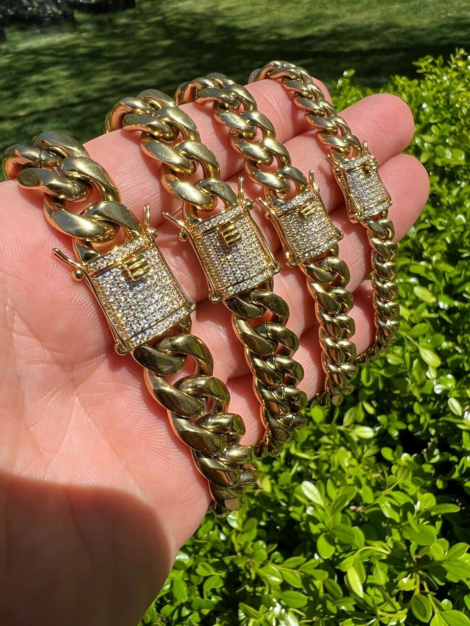 Real Miami Cuban Link Chain Necklace Bracelet 14k Gold Vermeil MOISSANITE Clasp 5 Real Miami Cuban Link Chain Necklace Bracelet 14k Gold Vermeil MOISSANITE Clasp - Image 3