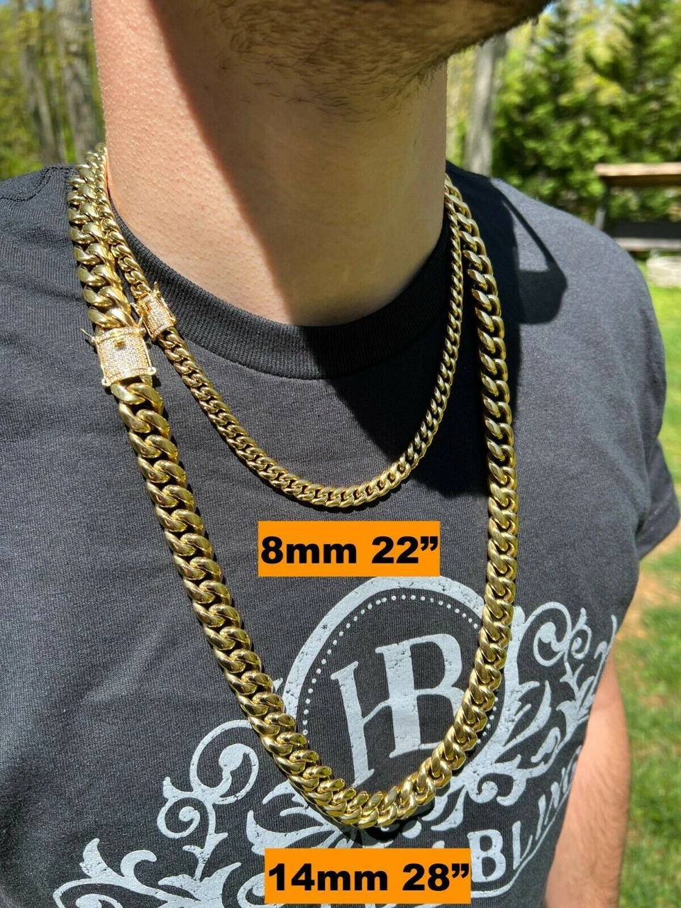 Real Miami Cuban Link Chain Necklace Bracelet 14k Gold Vermeil MOISSANITE Clasp 6 Real Miami Cuban Link Chain Necklace Bracelet 14k Gold Vermeil MOISSANITE Clasp - Image 4