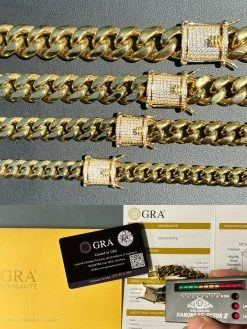 Real Miami Cuban Link Chain Necklace Bracelet 14k Gold Vermeil MOISSANITE Clasp