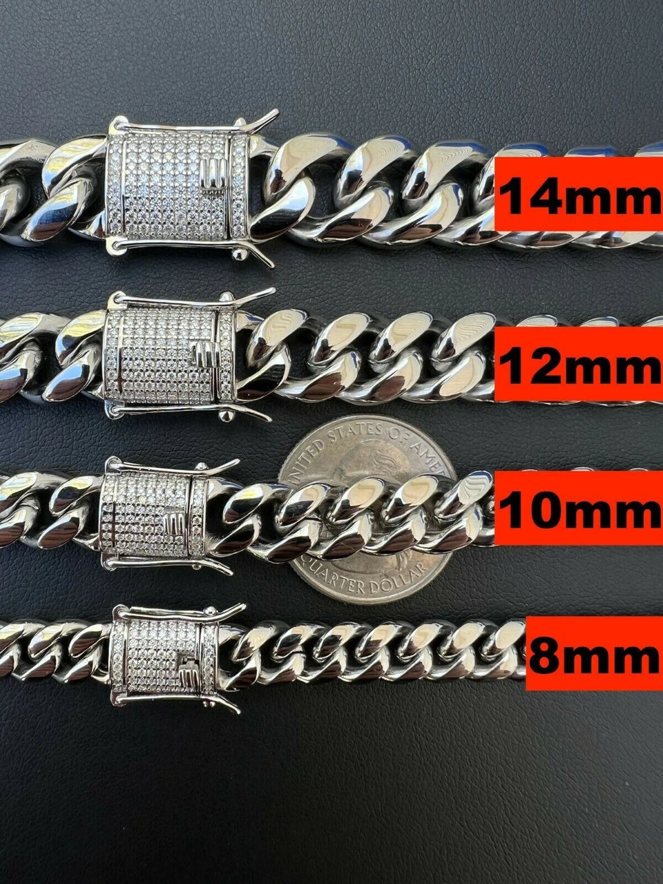 Real Miami Cuban Link Chain Necklace Bracelet Stainless Steel MOISSANITE Clasp 9 Real Miami Cuban Link Chain Necklace Bracelet Stainless Steel MOISSANITE Clasp - Image 7