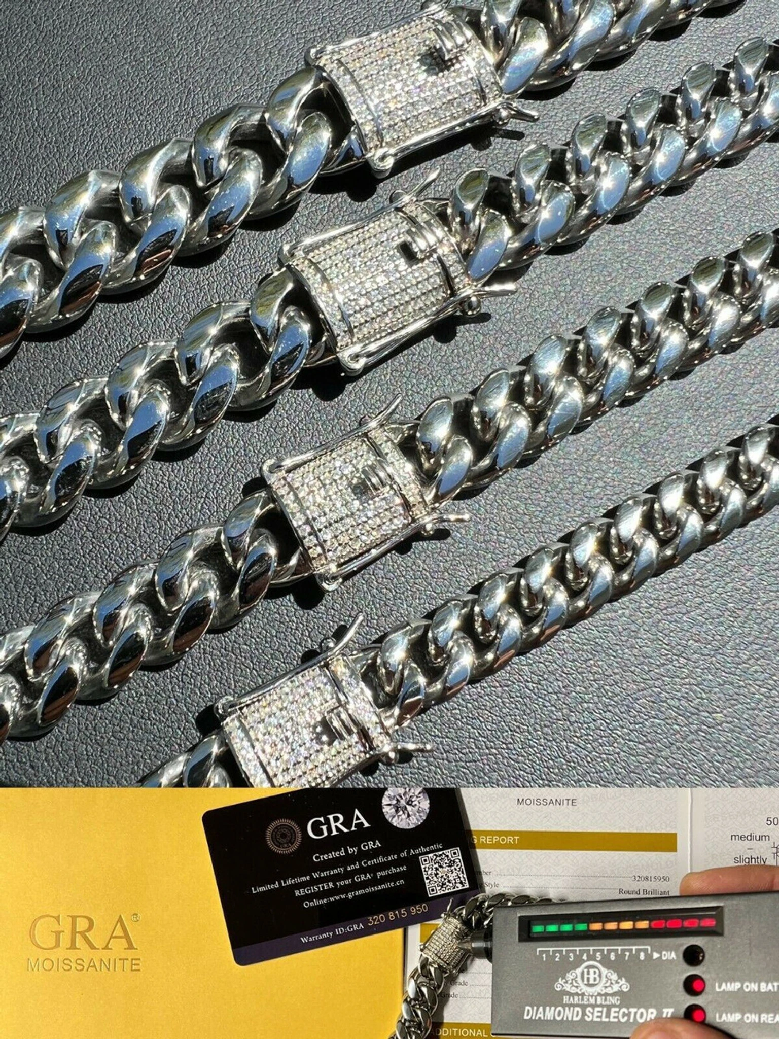 Real Miami Cuban Link Chain Necklace Bracelet Stainless Steel MOISSANITE Clasp 3 Real Miami Cuban Link Chain Necklace Bracelet Stainless Steel MOISSANITE Clasp