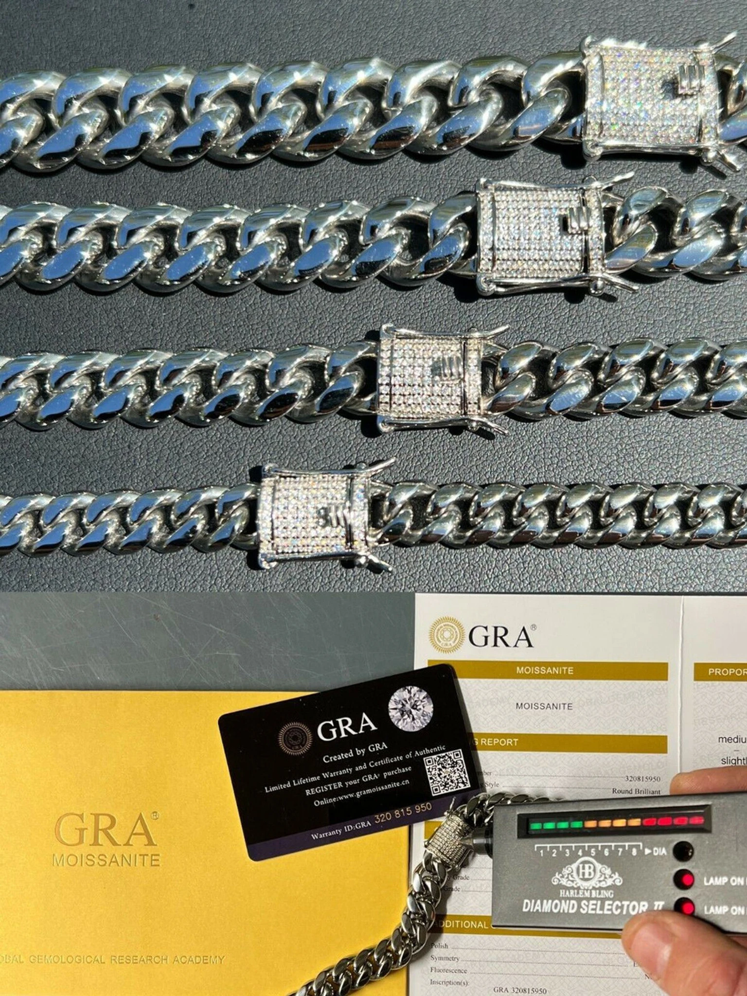 Real Miami Cuban Link Chain Necklace Iced MOISSANITE Clasp Passes Diamond Tester 3 Real Miami Cuban Link Chain Necklace Iced MOISSANITE Clasp Passes Diamond Tester