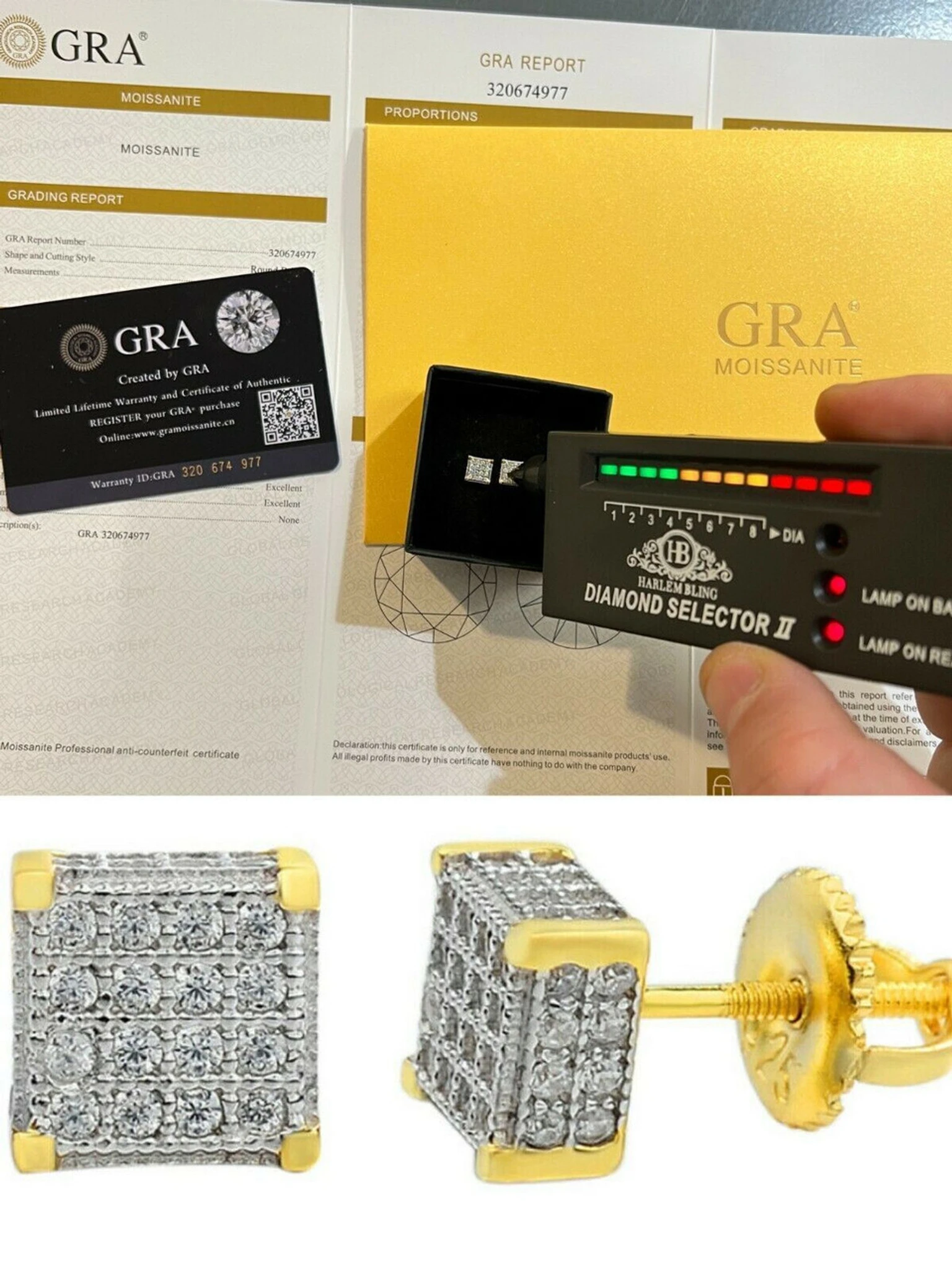 Real Moissanite 14k Gold Vermeil Iced Hip Hop Earrings Stud Pass Diamond Tester 3 Real Moissanite 14k Gold Vermeil Iced Hip Hop Earrings Stud Pass Diamond Tester