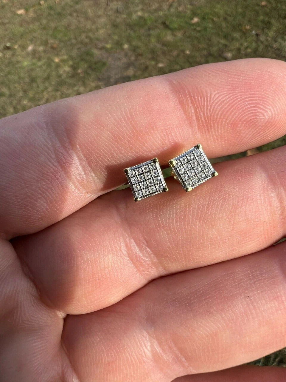 Real Moissanite 14k Gold Vermeil Iced Hip Hop Earrings Stud Pass Diamond Tester 4 Real Moissanite 14k Gold Vermeil Iced Hip Hop Earrings Stud Pass Diamond Tester - Image 2