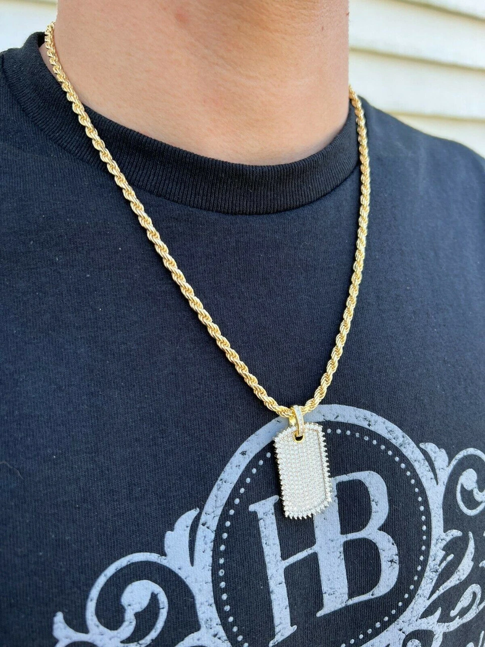 Real MOISSANITE 14k Gold Vermeil Silver Dog Tag Iced Hip Hop Pendant Necklace 10 Real MOISSANITE 14k Gold Vermeil Silver Dog Tag Iced Hip Hop Pendant Necklace - Image 8