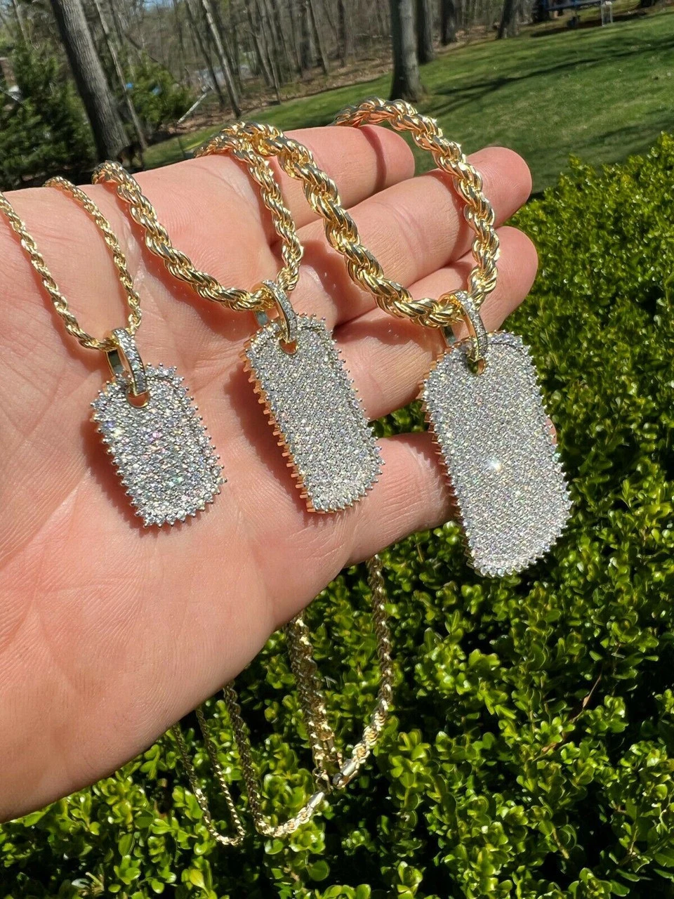 Real MOISSANITE 14k Gold Vermeil Silver Dog Tag Iced Hip Hop Pendant Necklace 7 Real MOISSANITE 14k Gold Vermeil Silver Dog Tag Iced Hip Hop Pendant Necklace - Image 5