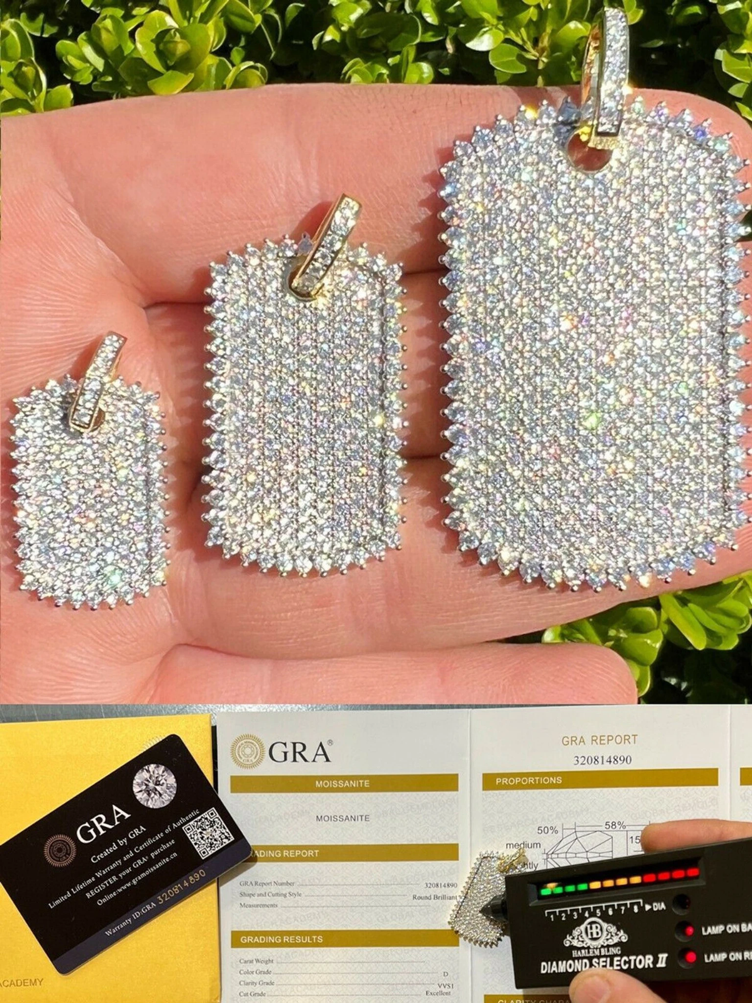 Real MOISSANITE 14k Gold Vermeil Silver Dog Tag Iced Hip Hop Pendant Necklace 3 Real MOISSANITE 14k Gold Vermeil Silver Dog Tag Iced Hip Hop Pendant Necklace