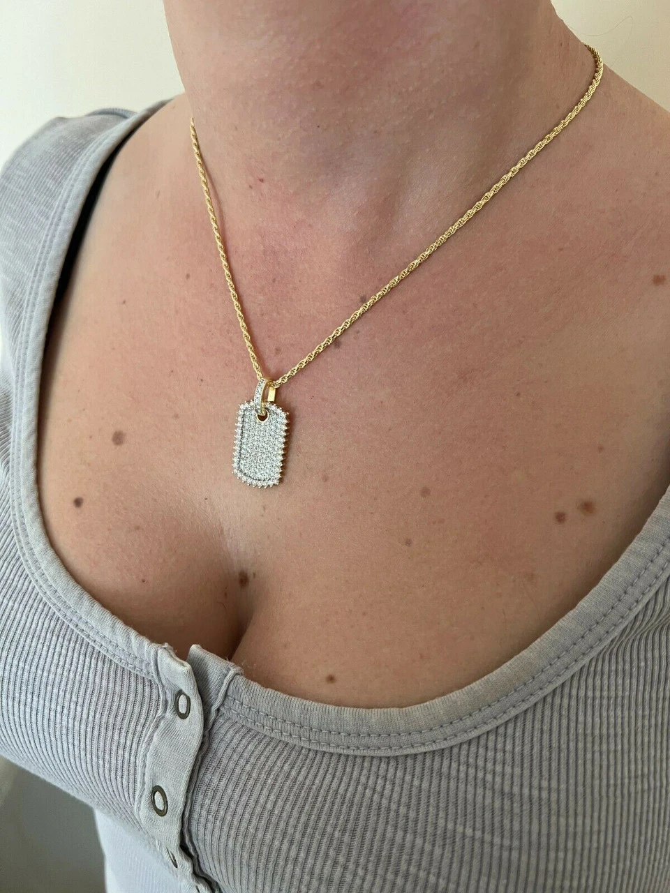 Real MOISSANITE 14k Gold Vermeil Silver Dog Tag Iced Hip Hop Pendant Necklace 9 Real MOISSANITE 14k Gold Vermeil Silver Dog Tag Iced Hip Hop Pendant Necklace - Image 7
