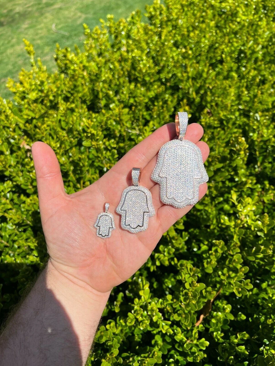 Real MOISSANITE 14k Rose Gold Vermeil Hamsa Hand Iced Pendant Pass Diamond Test 13 Real MOISSANITE 14k Rose Gold Vermeil Hamsa Hand Iced Pendant Pass Diamond Test - Image 11