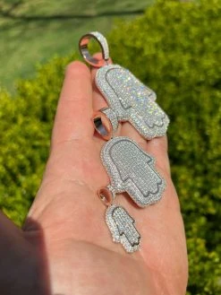 Real MOISSANITE 14k Rose Gold Vermeil Hamsa Hand Iced Pendant Pass Diamond Test 16 Real MOISSANITE 14k Rose Gold Vermeil Hamsa Hand Iced Pendant Pass Diamond Test -Harlem Bling Shop harlembling real moissanite 14k rose gold vermeil hamsa hand iced pendant pass diamond test 37264.1664360332