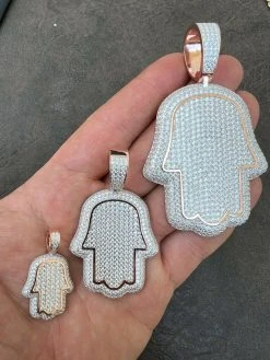 Real MOISSANITE 14k Rose Gold Vermeil Hamsa Hand Iced Pendant Pass Diamond Test 23 Real MOISSANITE 14k Rose Gold Vermeil Hamsa Hand Iced Pendant Pass Diamond Test -Harlem Bling Shop harlembling real moissanite 14k rose gold vermeil hamsa hand iced pendant pass diamond test 75849.1664361467