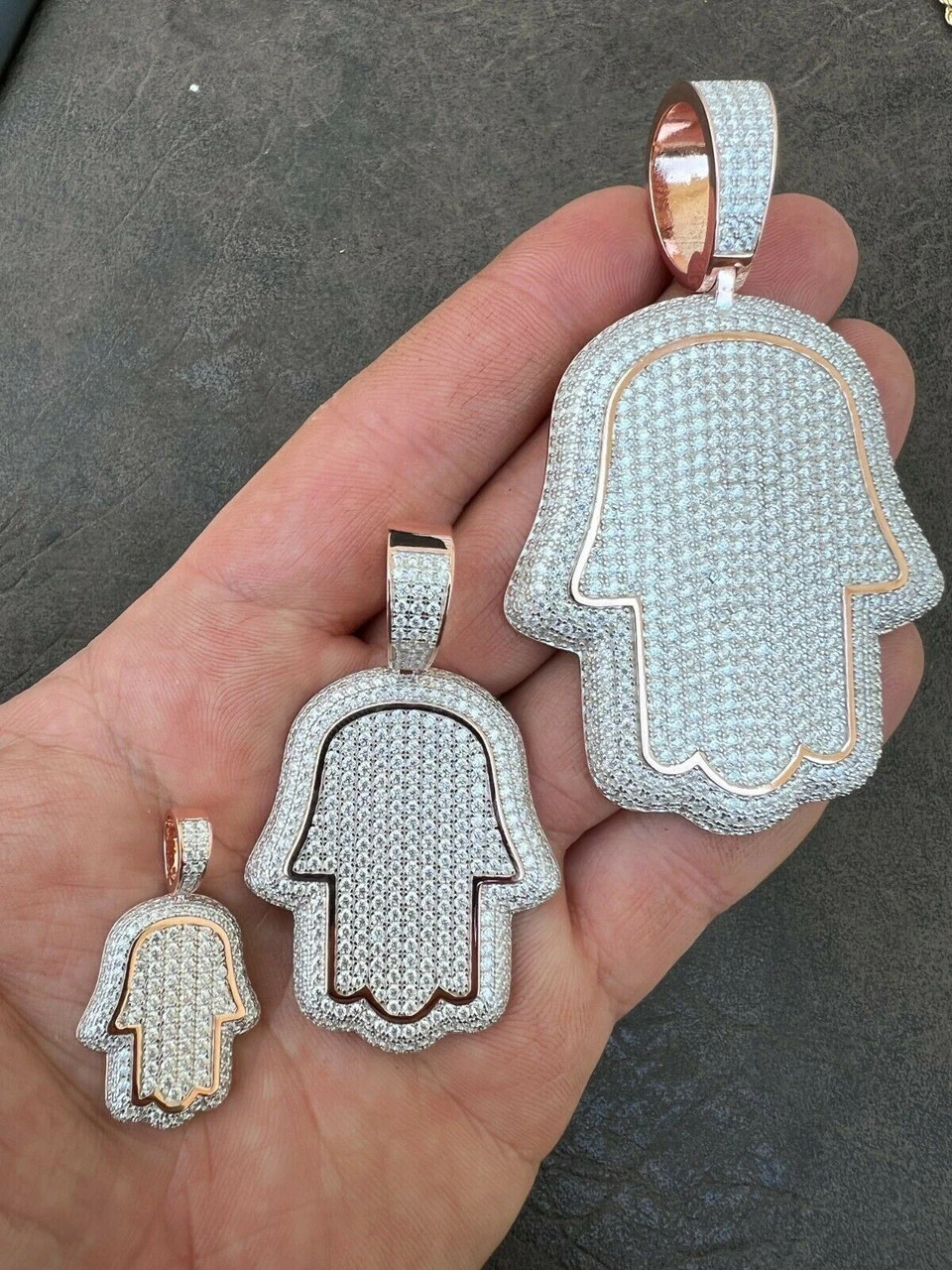 Real MOISSANITE 14k Rose Gold Vermeil Hamsa Hand Iced Pendant Pass Diamond Test 12 Real MOISSANITE 14k Rose Gold Vermeil Hamsa Hand Iced Pendant Pass Diamond Test - Image 10