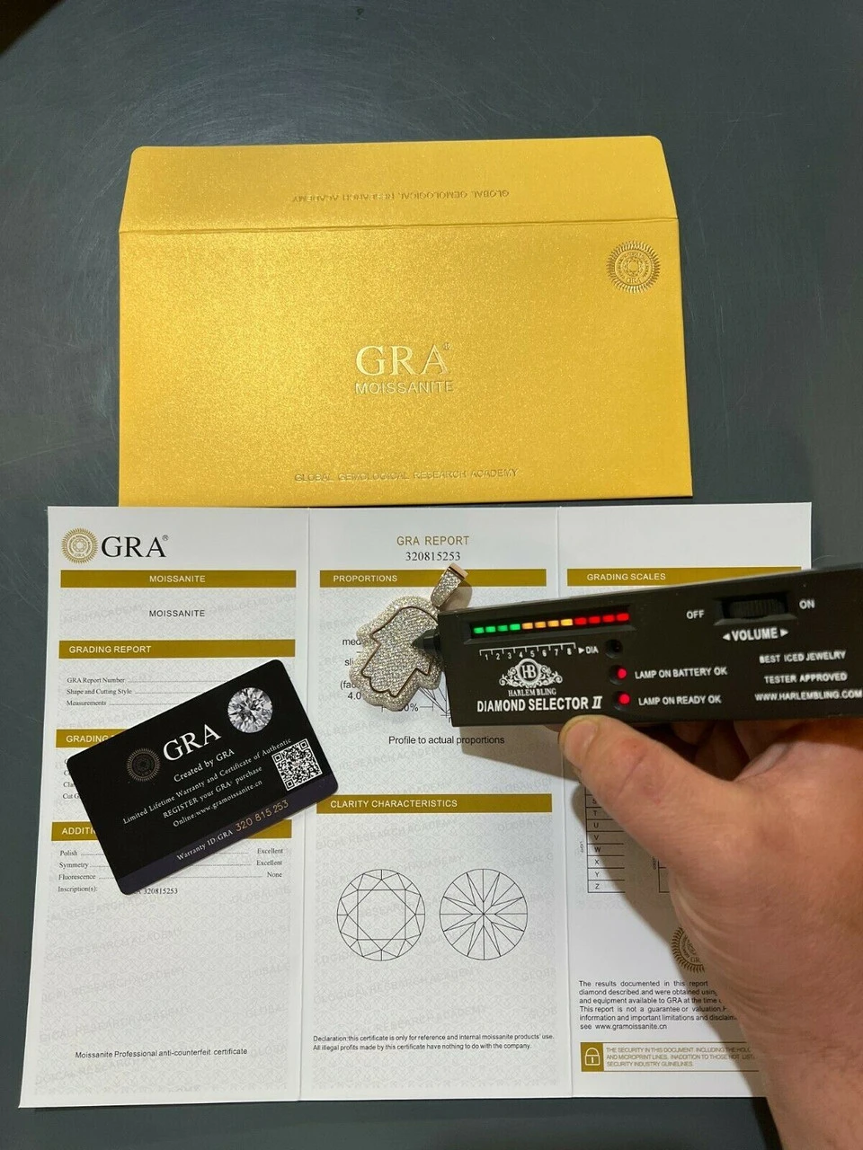 Real MOISSANITE 14k Rose Gold Vermeil Hamsa Hand Iced Pendant Pass Diamond Test 14 Real MOISSANITE 14k Rose Gold Vermeil Hamsa Hand Iced Pendant Pass Diamond Test - Image 12