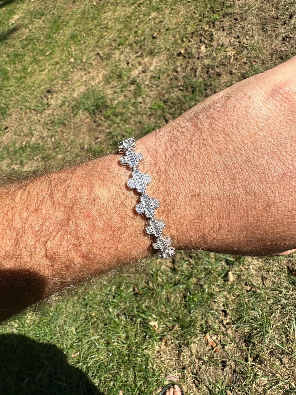 Real MOISSANITE 925 Silver 12mm Iced Baguette Clover Graduated Tennis Bracelet 18 Real MOISSANITE 925 Silver 12mm Iced Baguette Clover Graduated Tennis Bracelet - Image 16