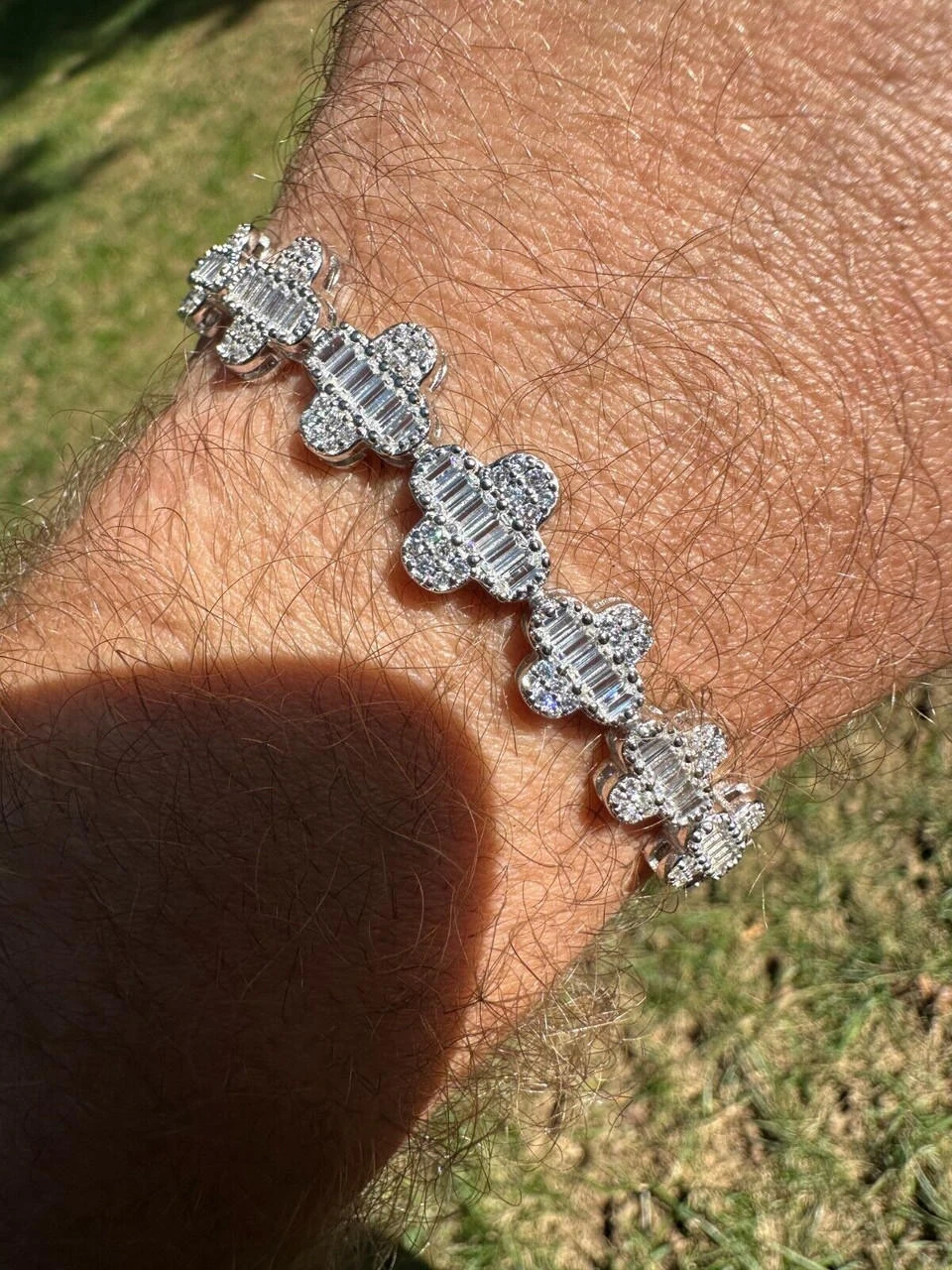 Real MOISSANITE 925 Silver 12mm Iced Baguette Clover Graduated Tennis Bracelet 20 Real MOISSANITE 925 Silver 12mm Iced Baguette Clover Graduated Tennis Bracelet - Image 18