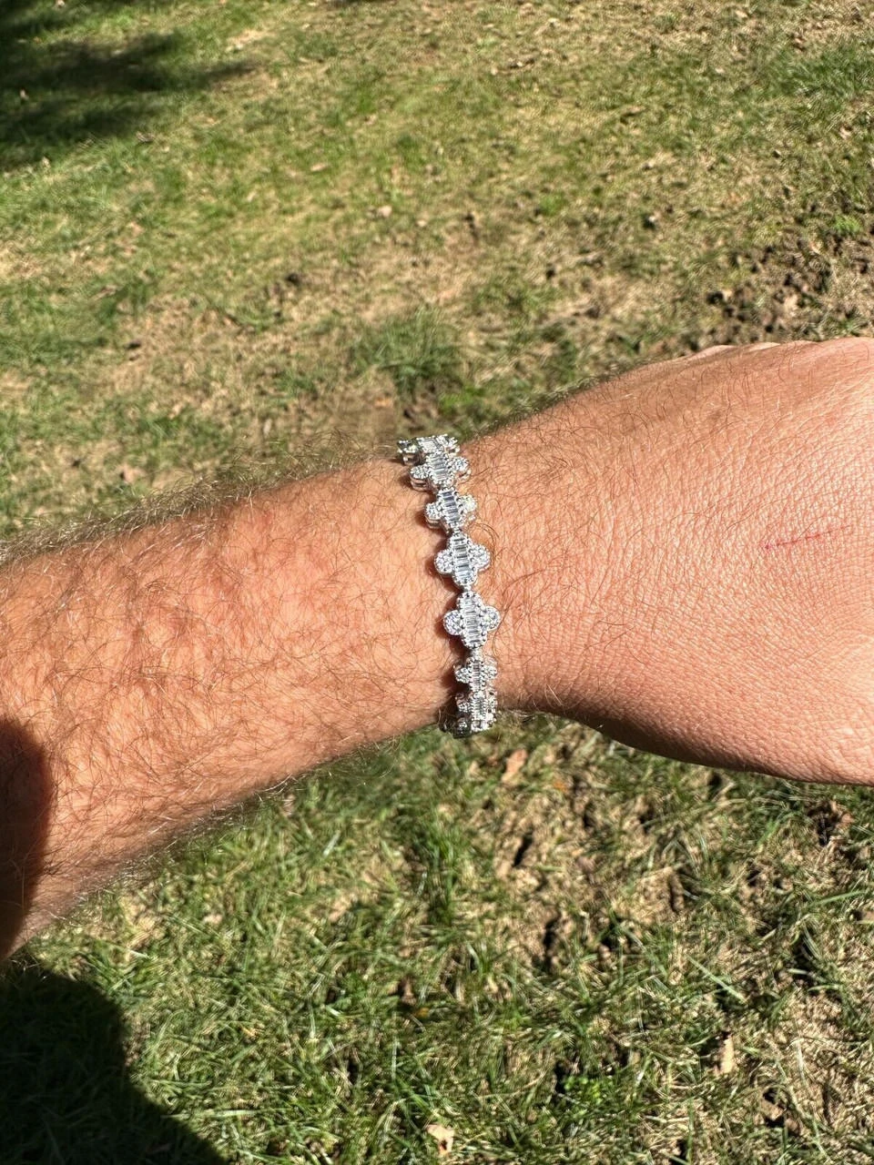 Real MOISSANITE 925 Silver 12mm Iced Baguette Clover Graduated Tennis Bracelet 17 Real MOISSANITE 925 Silver 12mm Iced Baguette Clover Graduated Tennis Bracelet - Image 15