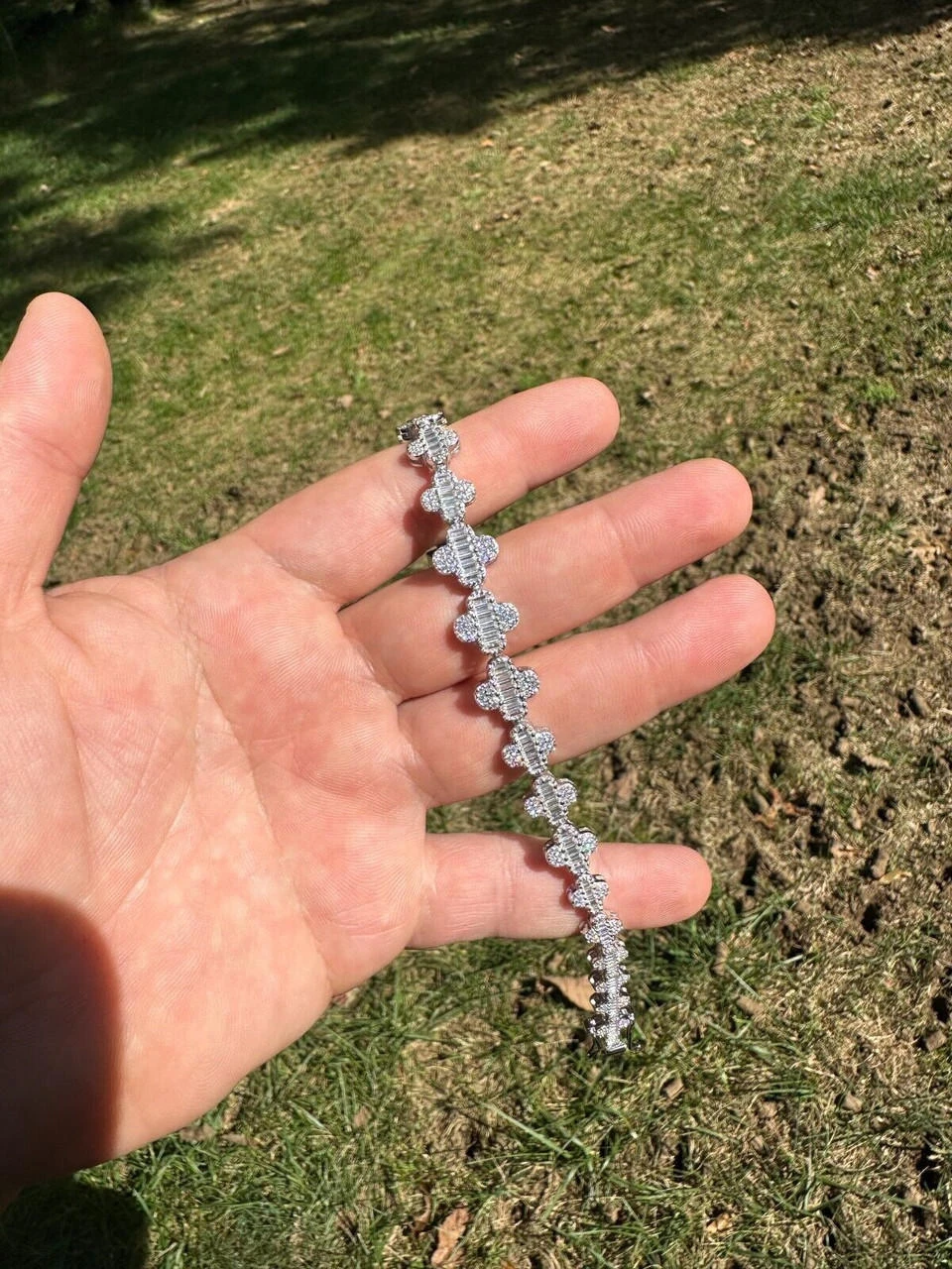 Real MOISSANITE 925 Silver 12mm Iced Baguette Clover Graduated Tennis Bracelet 22 Real MOISSANITE 925 Silver 12mm Iced Baguette Clover Graduated Tennis Bracelet - Image 20