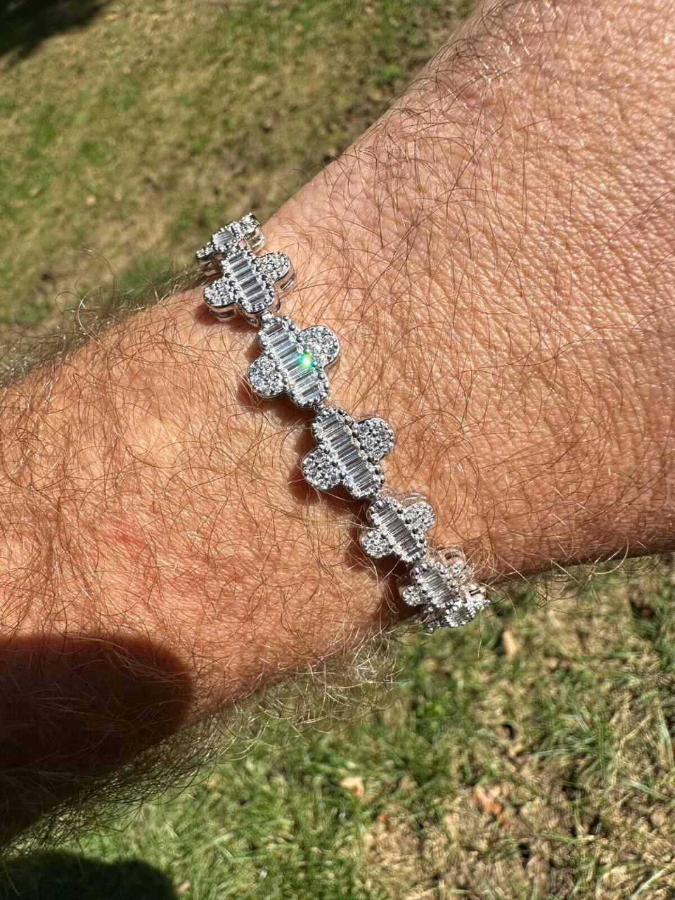 Real MOISSANITE 925 Silver 12mm Iced Baguette Clover Graduated Tennis Bracelet 19 Real MOISSANITE 925 Silver 12mm Iced Baguette Clover Graduated Tennis Bracelet - Image 17