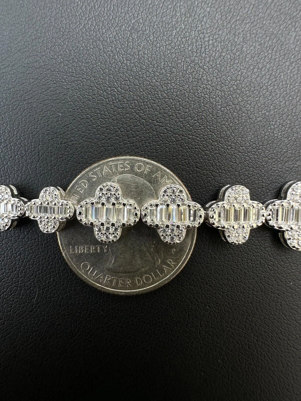 Real MOISSANITE 925 Silver 12mm Iced Baguette Clover Graduated Tennis Bracelet 11 Real MOISSANITE 925 Silver 12mm Iced Baguette Clover Graduated Tennis Bracelet - Image 9