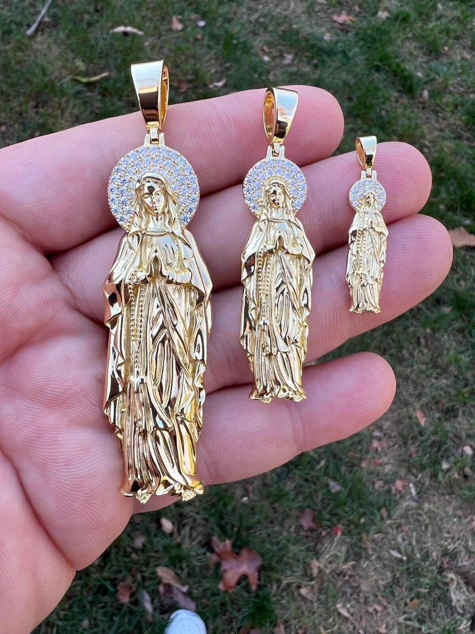 Real MOISSANITE 925 Silver 14k Gold Plated Virgin Mary Pendant Iced Necklace 8 Real MOISSANITE 925 Silver 14k Gold Plated Virgin Mary Pendant Iced Necklace - Image 6