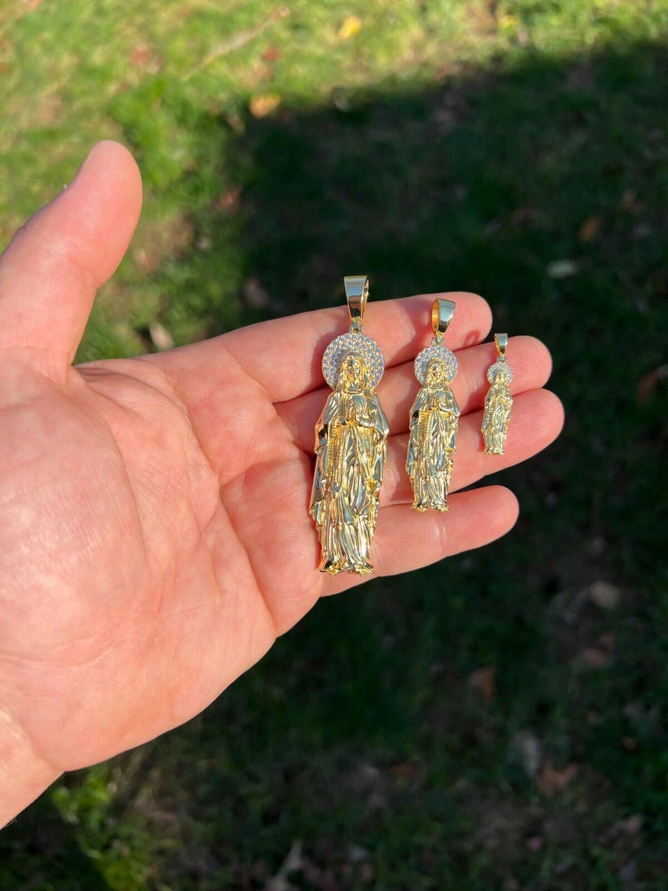 Real MOISSANITE 925 Silver 14k Gold Plated Virgin Mary Pendant Iced Necklace 6 Real MOISSANITE 925 Silver 14k Gold Plated Virgin Mary Pendant Iced Necklace - Image 4