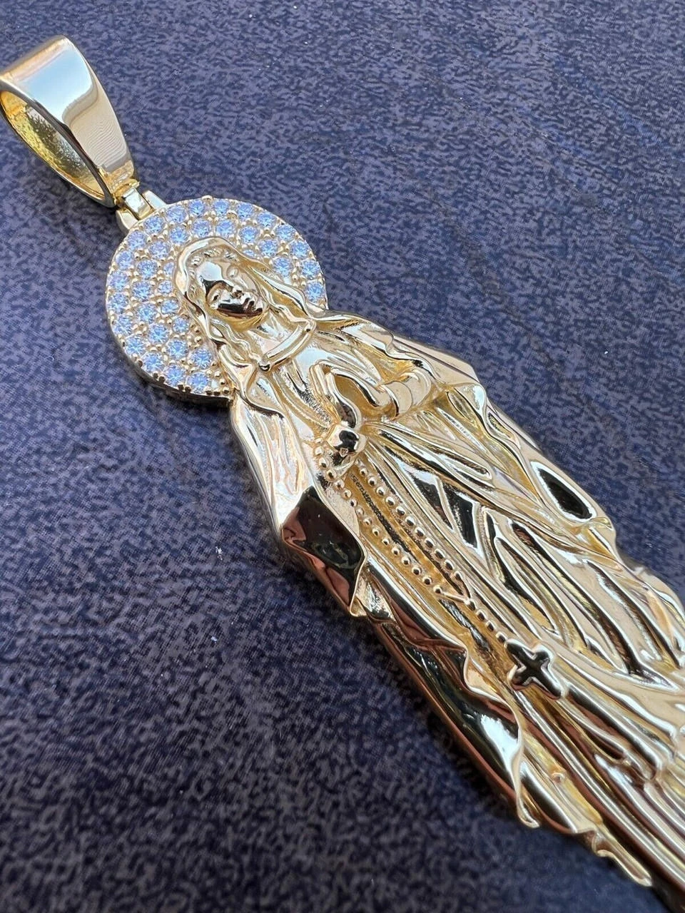 Real MOISSANITE 925 Silver 14k Gold Plated Virgin Mary Pendant Iced Necklace 11 Real MOISSANITE 925 Silver 14k Gold Plated Virgin Mary Pendant Iced Necklace - Image 9