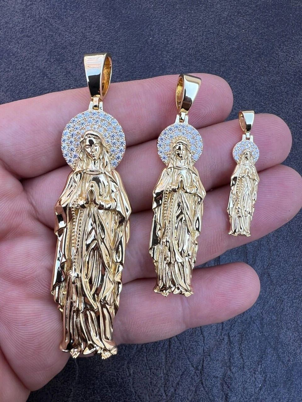 Real MOISSANITE 925 Silver 14k Gold Plated Virgin Mary Pendant Iced Necklace 4 Real MOISSANITE 925 Silver 14k Gold Plated Virgin Mary Pendant Iced Necklace - Image 2