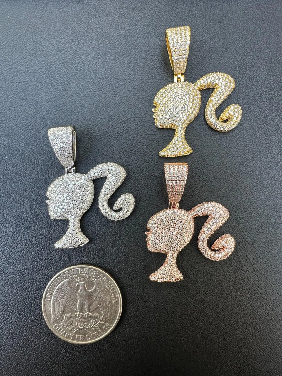 Real MOISSANITE 925 Silver Barbie Doll Pendant Necklace 14k Gold Plated Iced 9 Real MOISSANITE 925 Silver Barbie Doll Pendant Necklace 14k Gold Plated Iced - Image 7