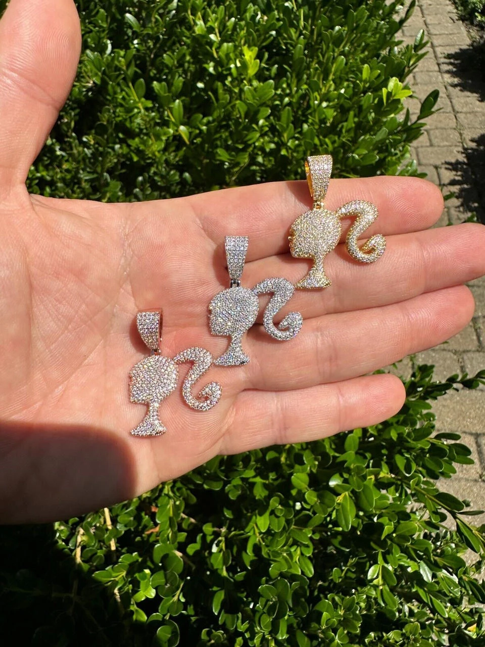 Real MOISSANITE 925 Silver Barbie Doll Pendant Necklace 14k Gold Plated Iced 13 Real MOISSANITE 925 Silver Barbie Doll Pendant Necklace 14k Gold Plated Iced - Image 11