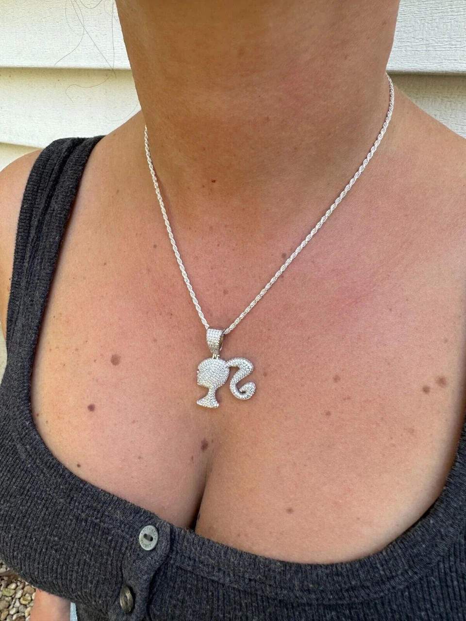 Real MOISSANITE 925 Silver Barbie Doll Pendant Necklace 14k Gold Plated Iced 16 Real MOISSANITE 925 Silver Barbie Doll Pendant Necklace 14k Gold Plated Iced - Image 14