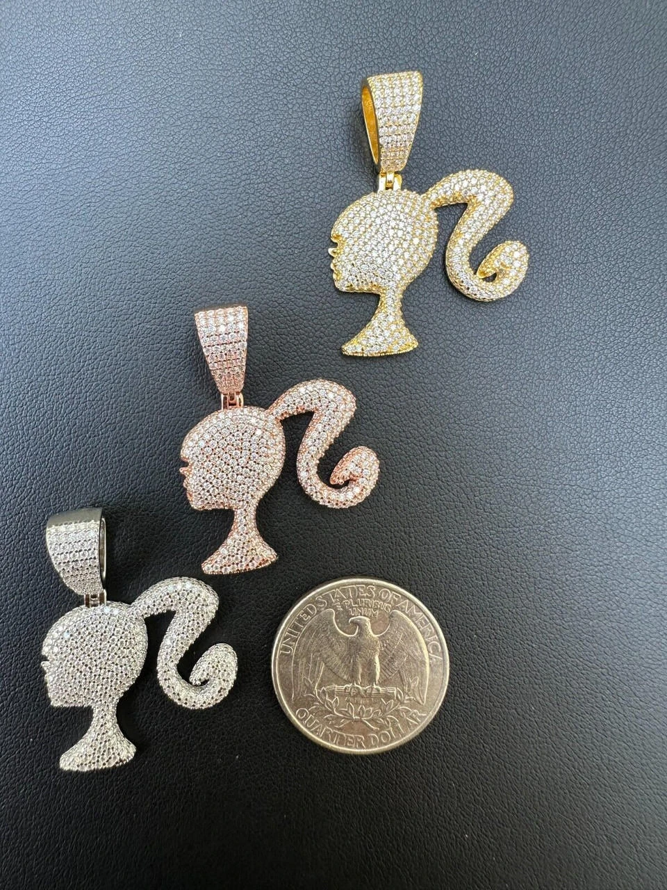Real MOISSANITE 925 Silver Barbie Doll Pendant Necklace 14k Gold Plated Iced 21 Real MOISSANITE 925 Silver Barbie Doll Pendant Necklace 14k Gold Plated Iced - Image 19
