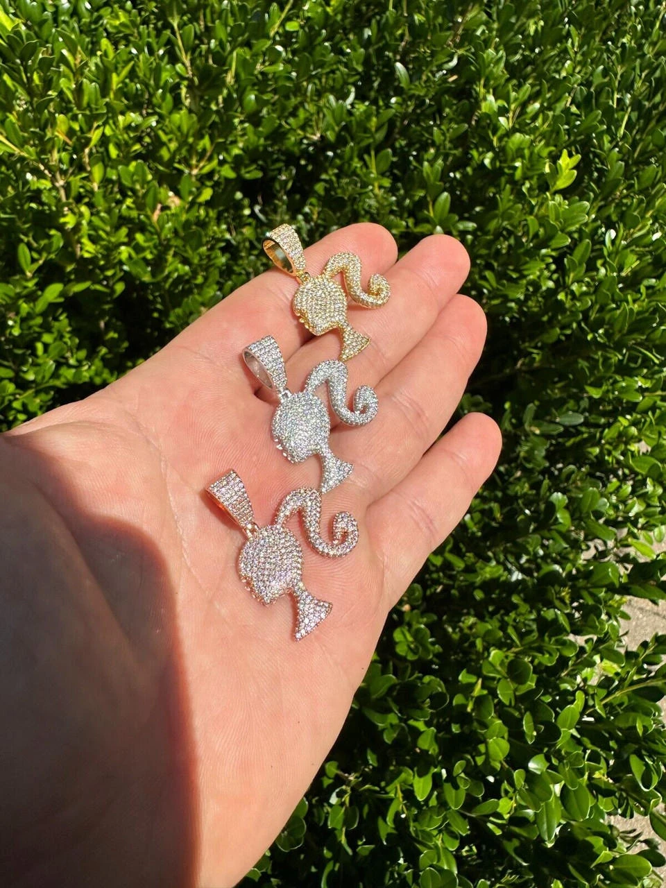 Real MOISSANITE 925 Silver Barbie Doll Pendant Necklace 14k Gold Plated Iced 6 Real MOISSANITE 925 Silver Barbie Doll Pendant Necklace 14k Gold Plated Iced - Image 4