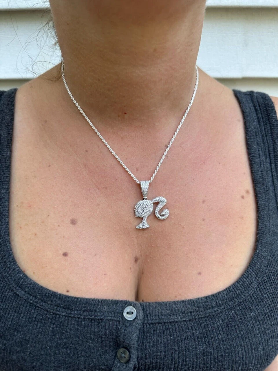 Real MOISSANITE 925 Silver Barbie Doll Pendant Necklace 14k Gold Plated Iced 15 Real MOISSANITE 925 Silver Barbie Doll Pendant Necklace 14k Gold Plated Iced - Image 13