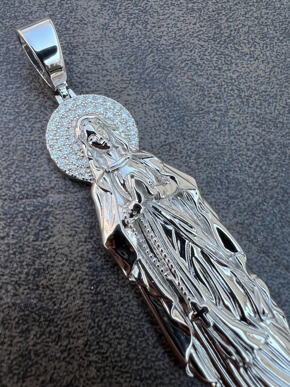Real MOISSANITE 925 Silver Virgin Mary Guadalupe Pendant Iced Necklace - 3 Sizes 9 Real MOISSANITE 925 Silver Virgin Mary Guadalupe Pendant Iced Necklace - 3 Sizes - Image 7