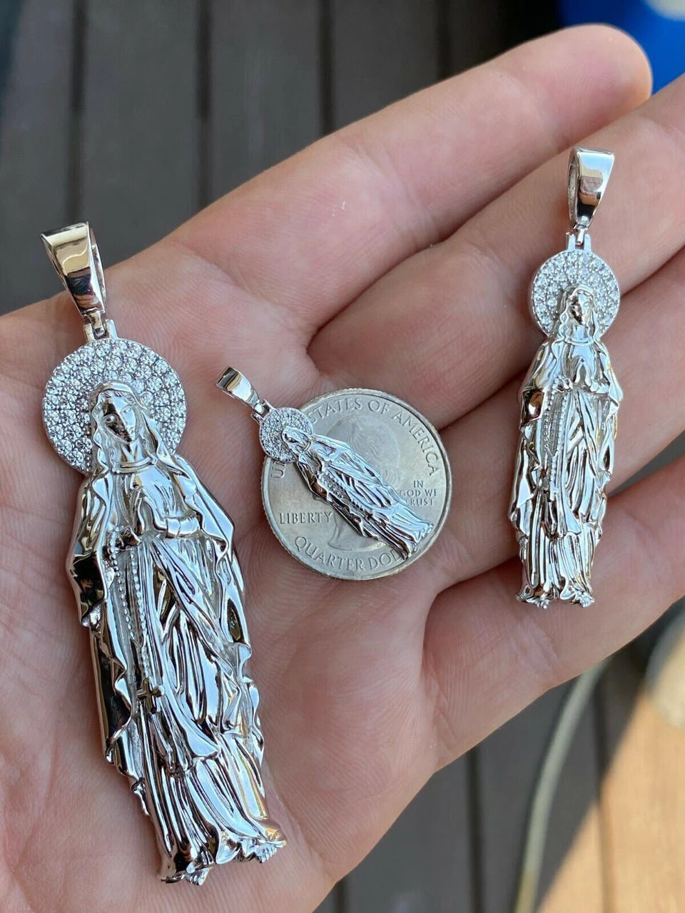 Real MOISSANITE 925 Silver Virgin Mary Guadalupe Pendant Iced Necklace - 3 Sizes 7 Real MOISSANITE 925 Silver Virgin Mary Guadalupe Pendant Iced Necklace - 3 Sizes - Image 5