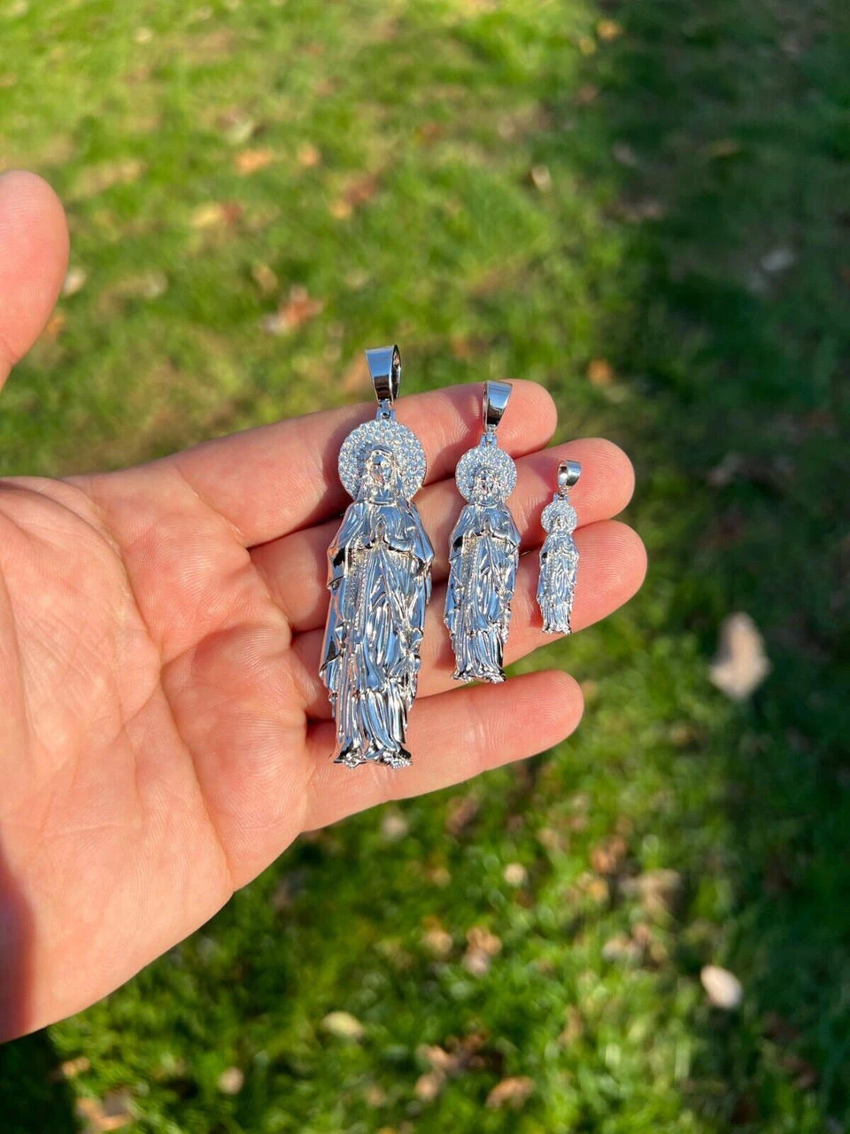 Real MOISSANITE 925 Silver Virgin Mary Guadalupe Pendant Iced Necklace - 3 Sizes 13 Real MOISSANITE 925 Silver Virgin Mary Guadalupe Pendant Iced Necklace - 3 Sizes - Image 11