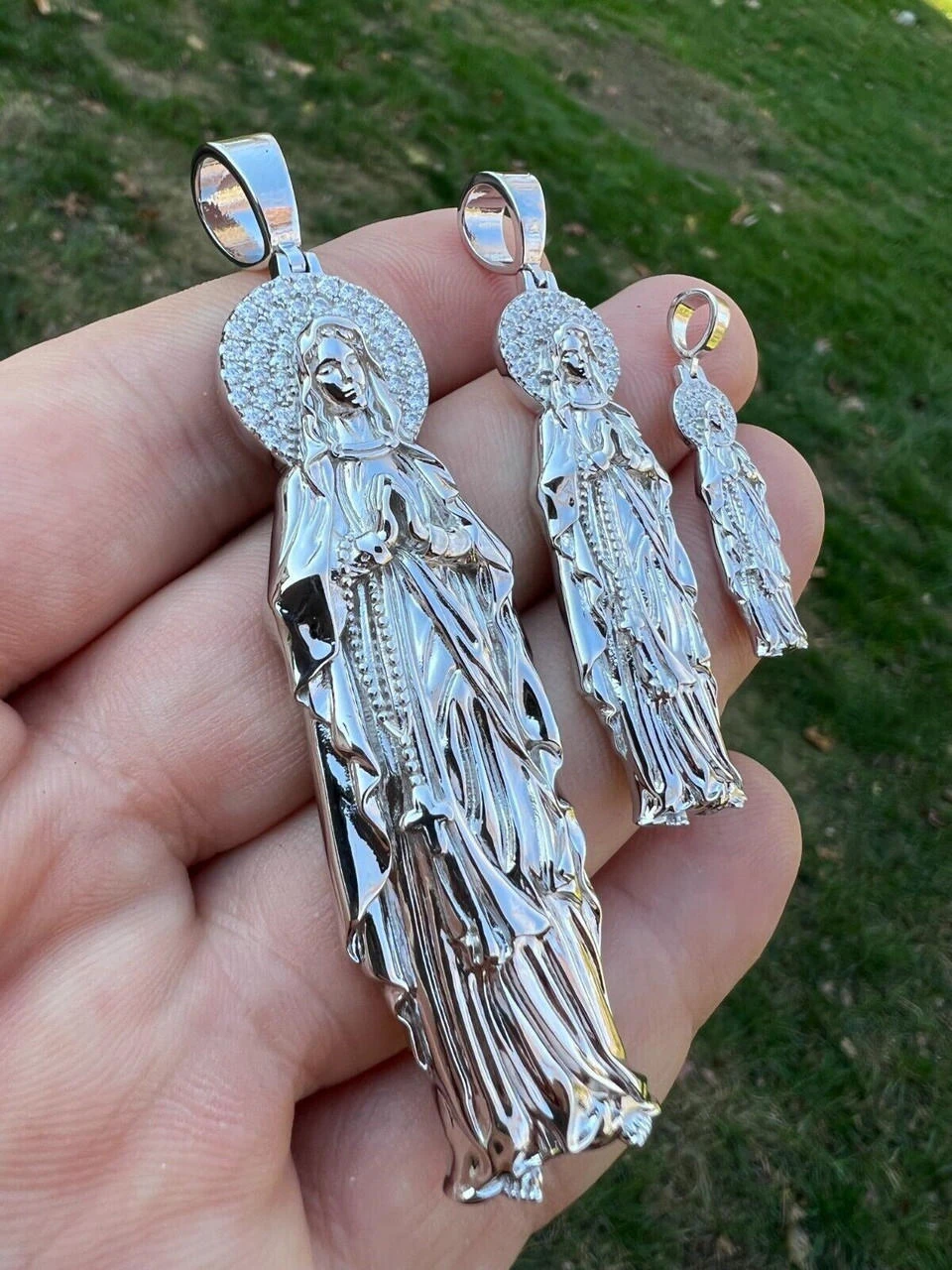 Real MOISSANITE 925 Silver Virgin Mary Guadalupe Pendant Iced Necklace - 3 Sizes 16 Real MOISSANITE 925 Silver Virgin Mary Guadalupe Pendant Iced Necklace - 3 Sizes - Image 14