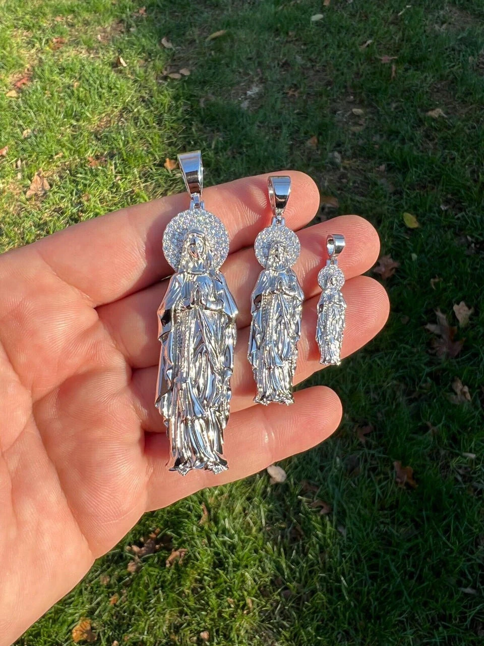 Real MOISSANITE 925 Silver Virgin Mary Guadalupe Pendant Iced Necklace - 3 Sizes 15 Real MOISSANITE 925 Silver Virgin Mary Guadalupe Pendant Iced Necklace - 3 Sizes - Image 13